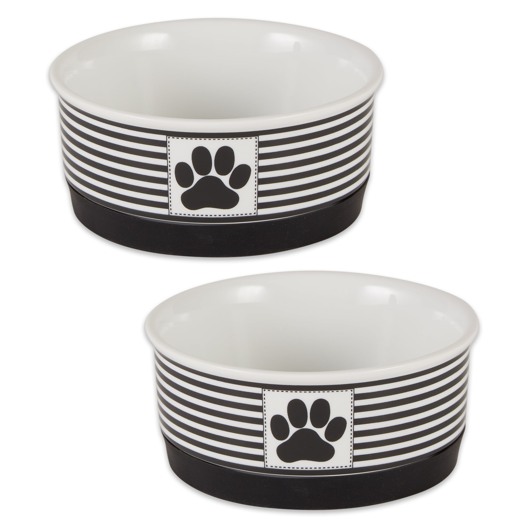 Picture of Design Imports CAMZ14127 4.25 x 2 in. Paw Patch Stripe Pet Bowl&#44; Black - Small - Set of 2