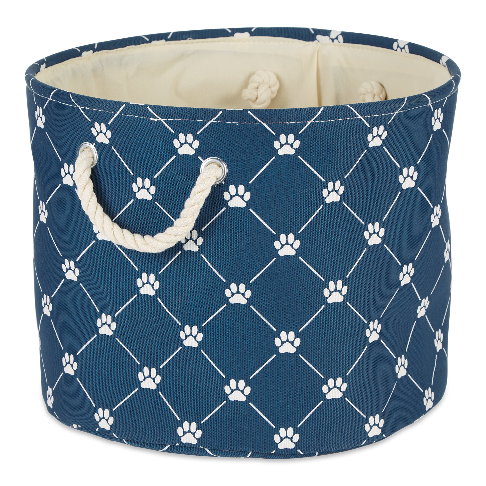 Picture of Design Imports CAMZ14234 Polyester Trellis Paw Round Pet Bin, Navy
