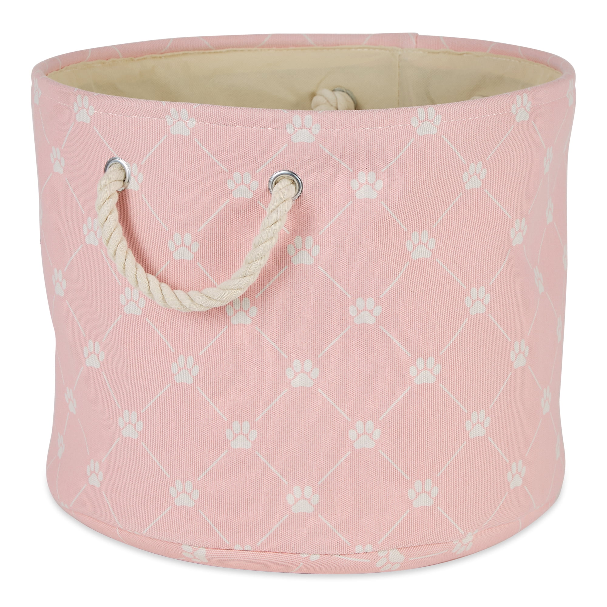 Picture of Design Imports CAMZ14256 Polyester Trellis Paw Round Pet Bin, Pink - Small