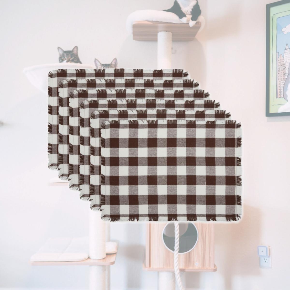 Picture of Design Imports CAMZ14813 Bark Brown Heavyweight Check Fringed Placemat, Set of 6