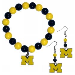 Picture of Siskiyou CBDE36BB Michigan Wolverines Fan Bead Earrings & Bracelet Set