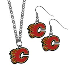Siskiyou HDEN60HN Calgary Flames Dangle Earrings & Chain Necklace Set
