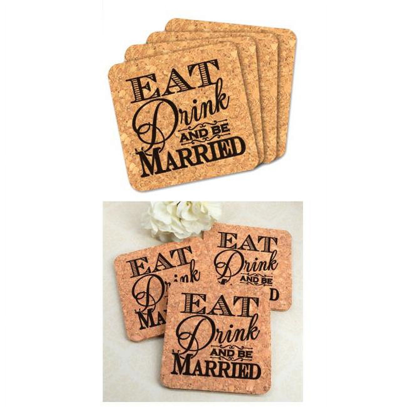 Picture of Ducky Days 8407181 4 x 4 in. Eat Drink & Be Married Square Cork Coaster Wedding Favors - Set of 4