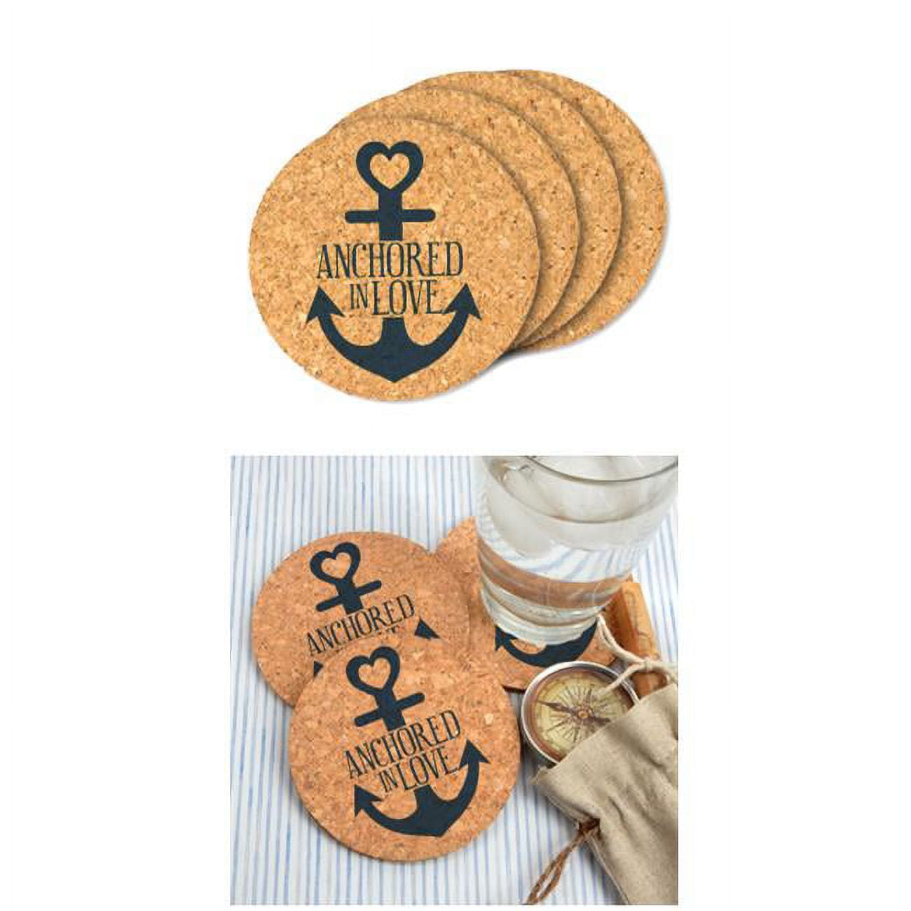 Picture of Ducky Days 8417184 4 in. Dia. Anchored in Love Round Cork Coaster Wedding Favors - Set of 4
