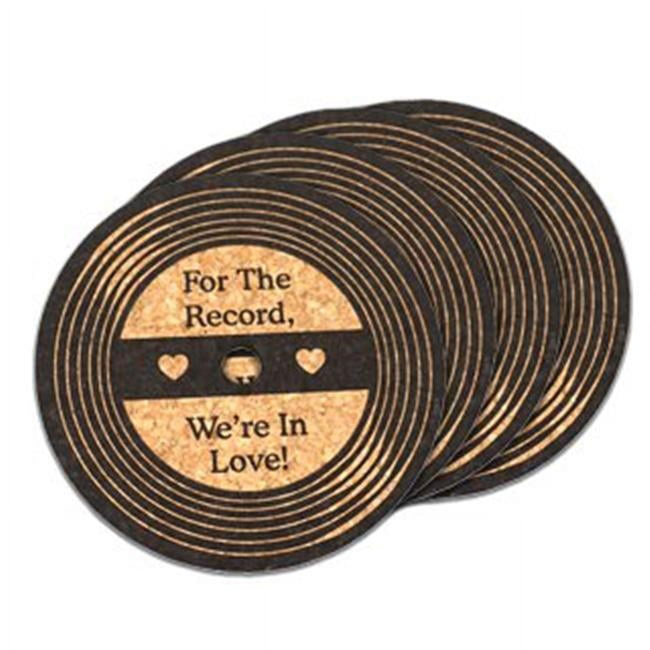 Picture of Ducky Days 8497189 4 in. Dia. For the Record We are in Love Vinyl Record Cork Coaster Wedding Favors - Set of 4