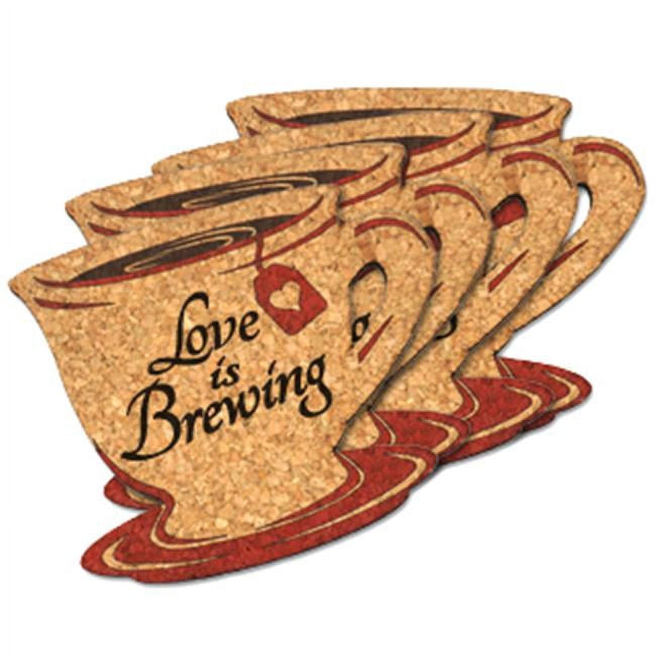Picture of Ducky Days 8497193 4.5 x 4 in. Love is Brewing Tea Cup Cork Coaster Wedding Favors - Set of 4