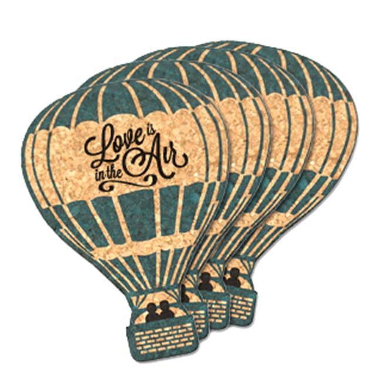Picture of Ducky Days 8497195 3.73 x 5 in. Love is in the Air Hot Air Balloon Cork Coaster Wedding Favors - Set of 4