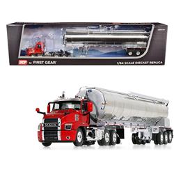 First Gear 1/64 Scale Diecast Collectible Red/Silver Mack Anthem Day Cab and Walinga Tri-Axle Bulk Feed Trailer (60-0825)