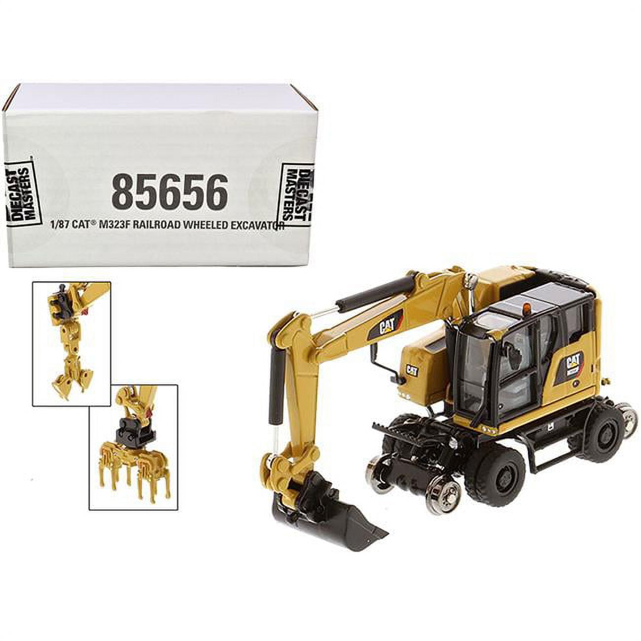 1-87 HO Scale CAT Caterpillar M323F Railroad Wheeled Excavator with 3 Accessories High Line Series Diecast Model