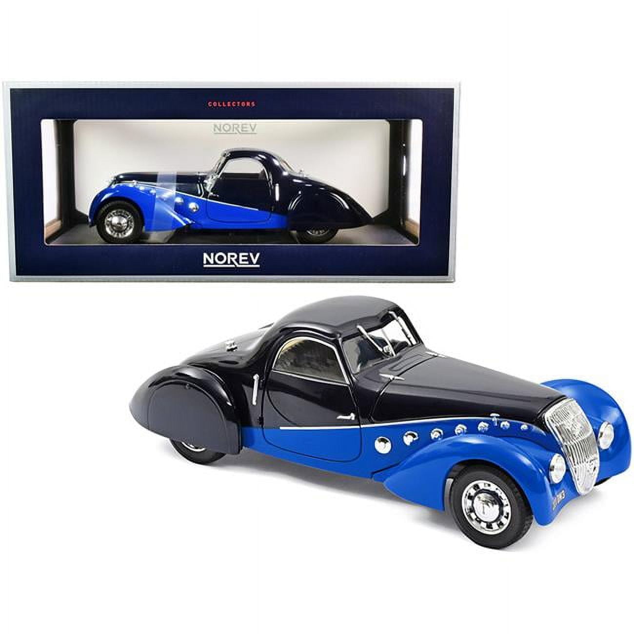 Picture of Norev 184696 1-18 Scale 1937 Peugeot 302 Darl Mat Coupe Dark Blue & Blue Diecast Model Car