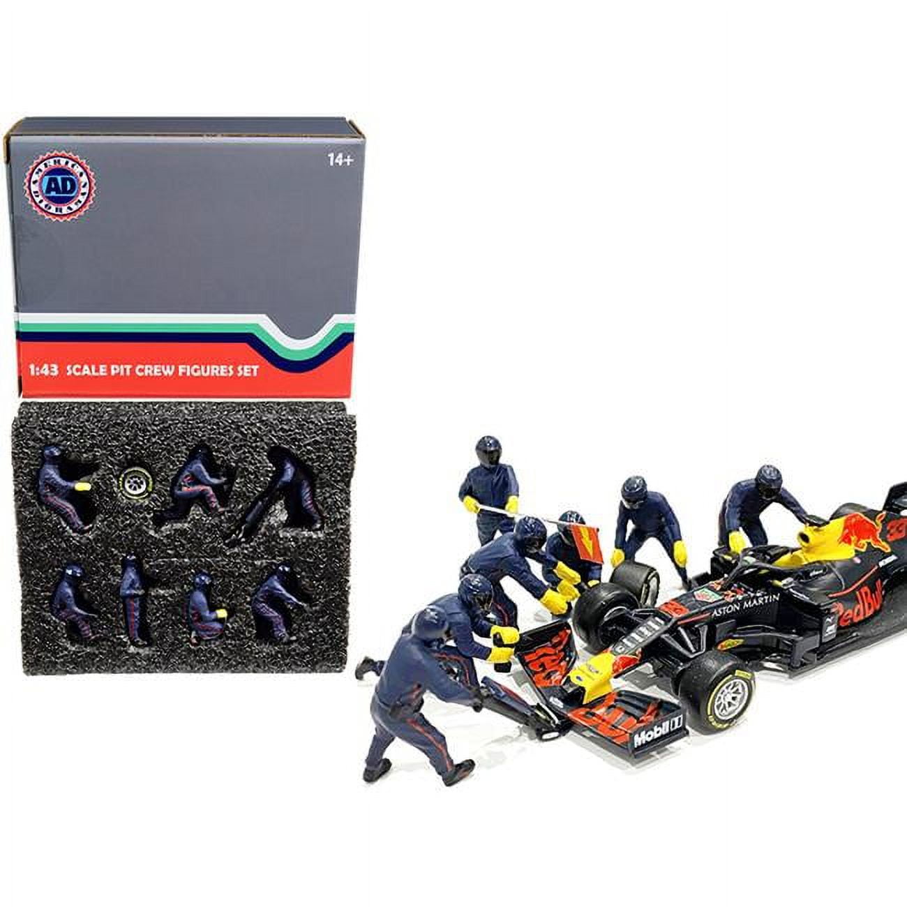 Picture of American Diorama 38384 Formula One F1 Pit Crew 7 Figurine Set Team Blue for 1 by 43 Scale Model Car