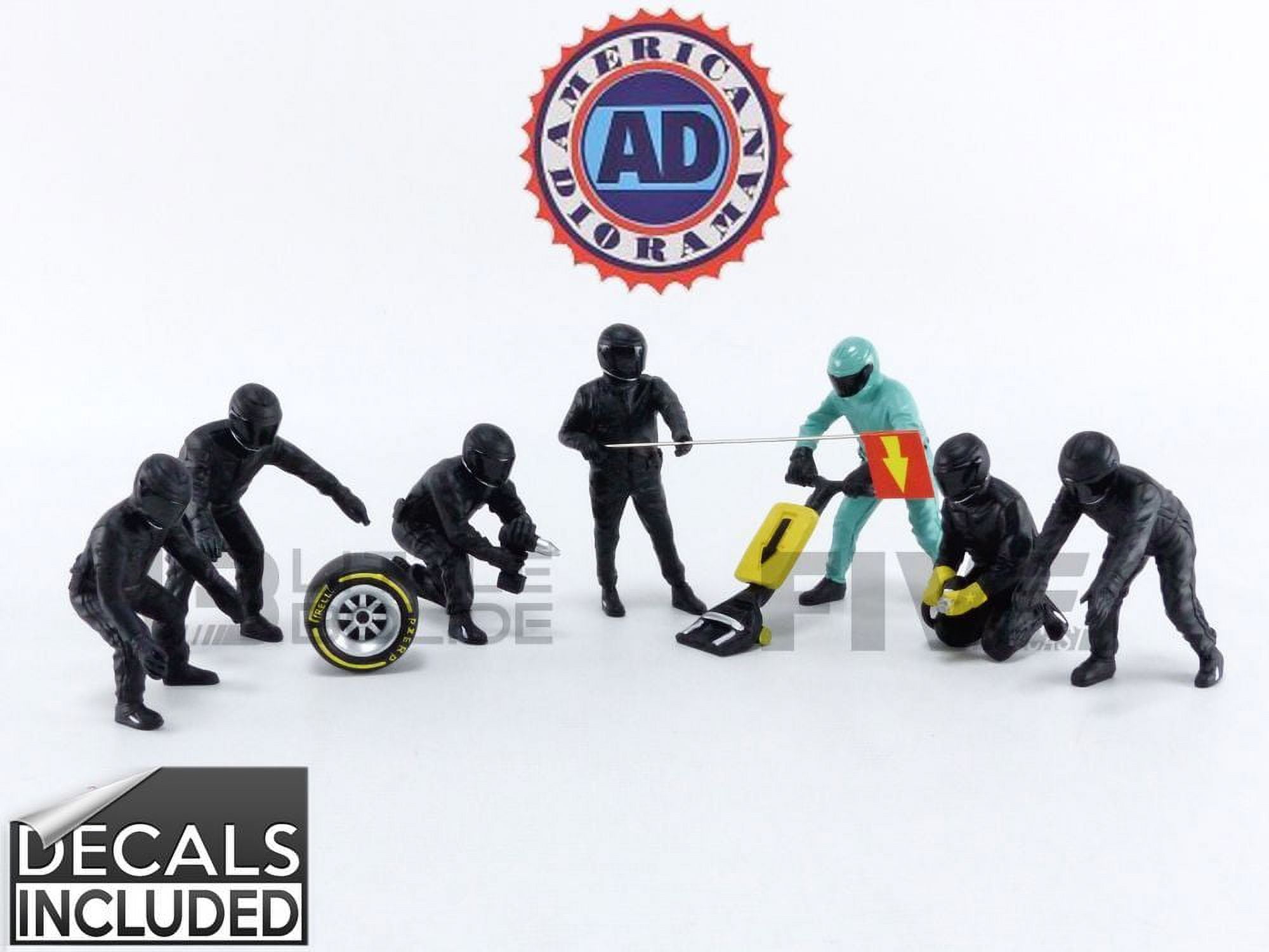 Picture of American Diorama 76551 Formula One F1 Pit Crew 7 Figurine Set Team Black for 1 by 18 Scale Model Car