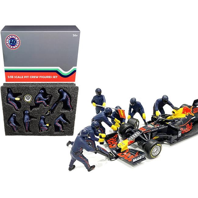 Picture of American Diorama 76552 Formula One F1 Pit Crew 7 Figurine Set Team Blue for 1 by 18 Scale Model Car