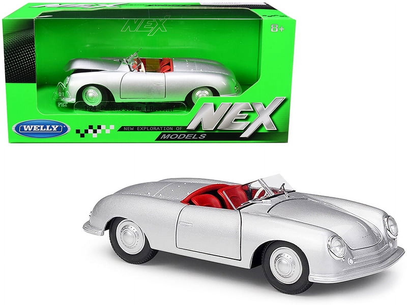 24090sil Porsche 356-1 Roadster Silver with Red Interior NEX Models 1 by 24 Diecast Model Car -  WELLY