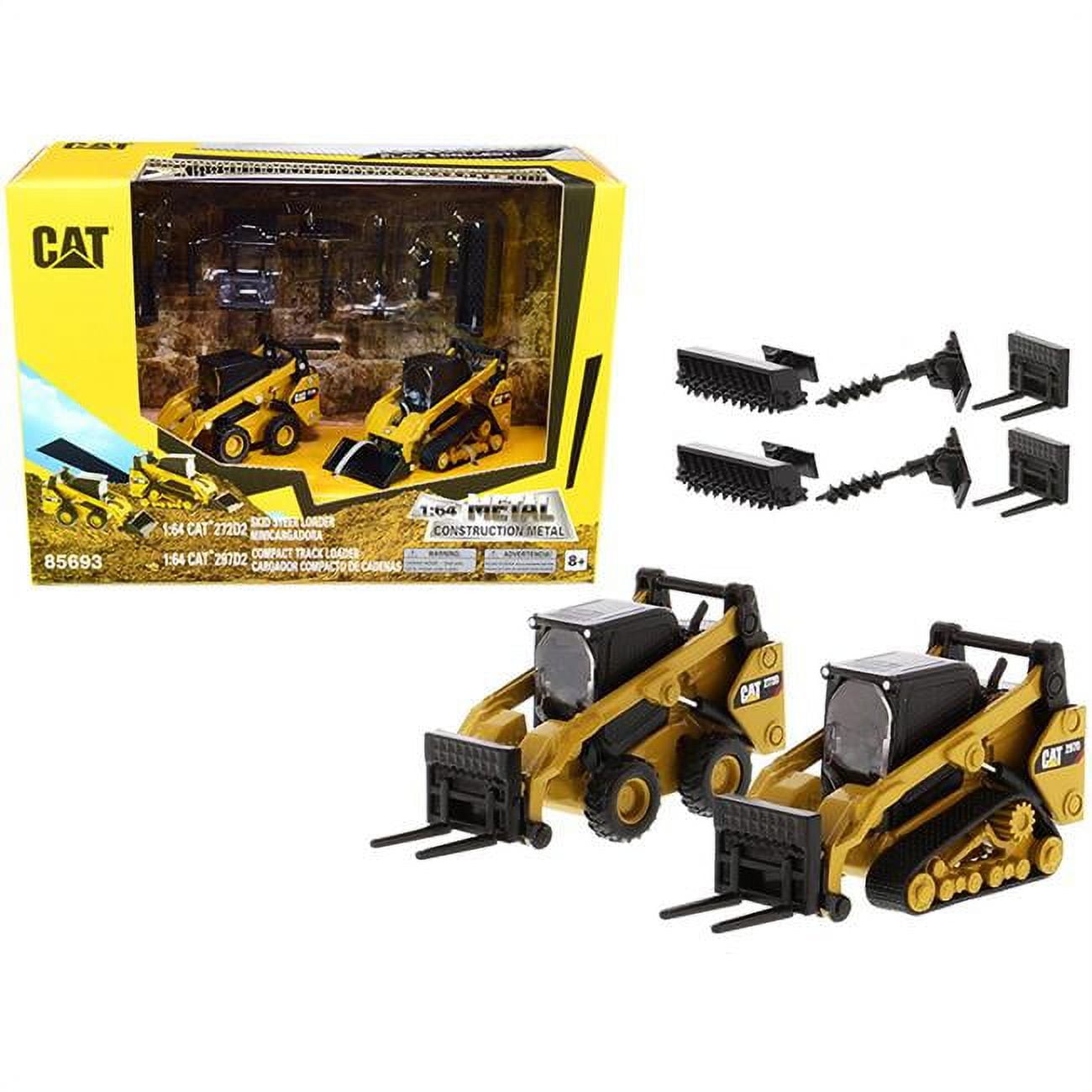 85693 CAT Caterpillar 272D2 Skid Steer Loader & CAT Caterpillar 297D2 Compact 1 by 64 Scale Diecast Models Track Loader - Set of 2 -  DIECAST MASTERS