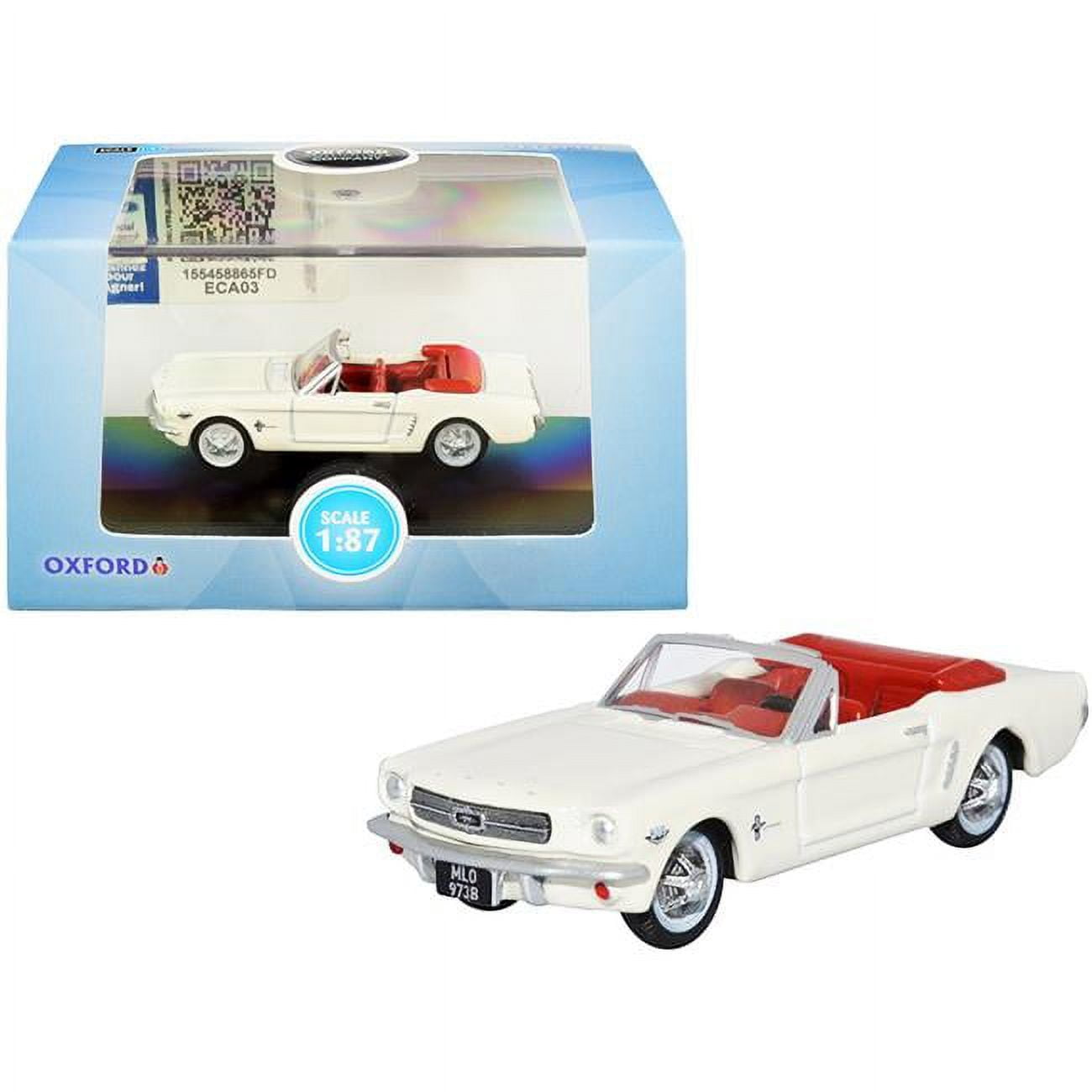 87MU65005 1965 Ford Mustang Convertible Wimbledon White 1 by 87 HO Scale Model Car -  Oxford Diecast