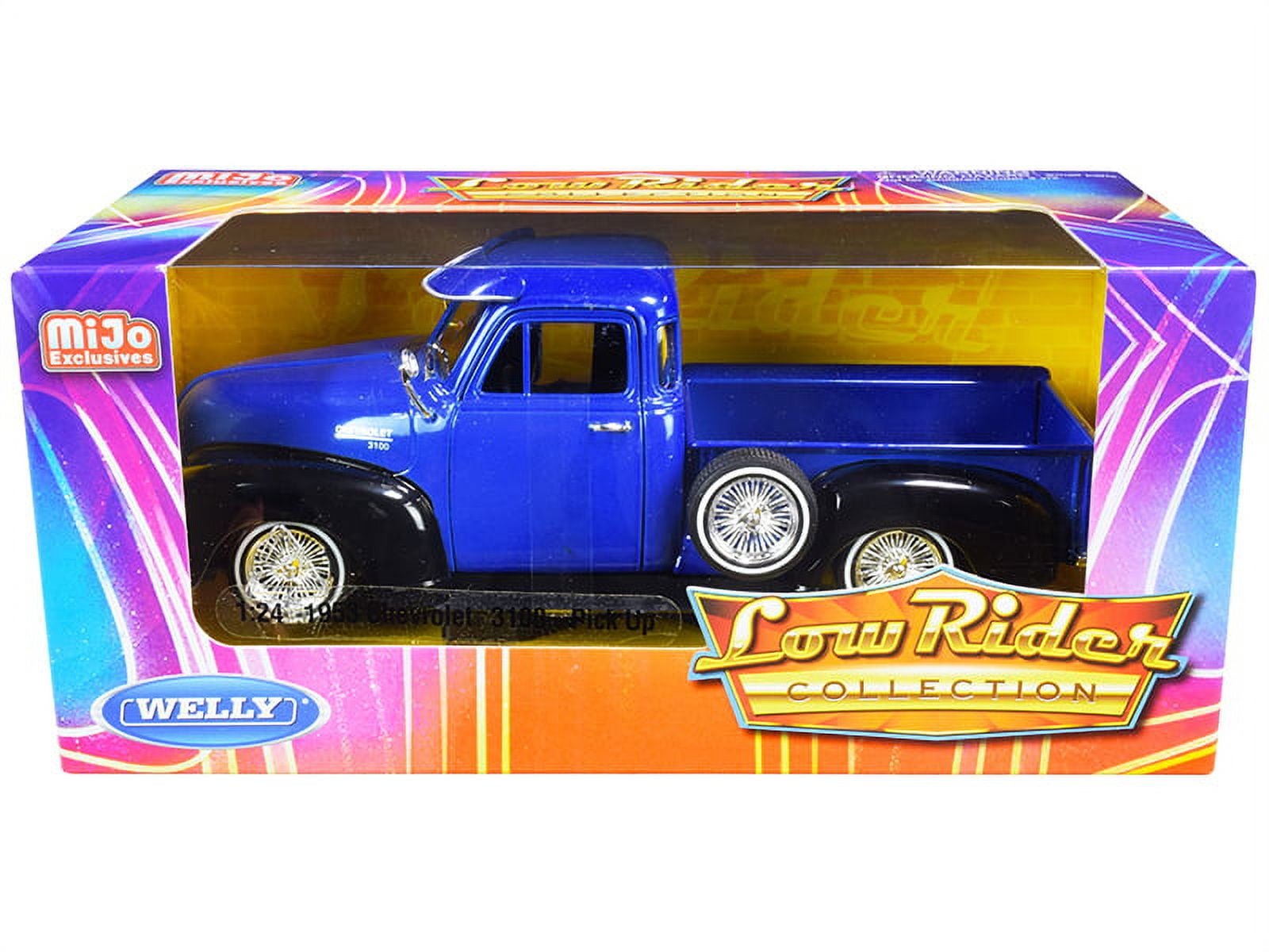 22087LRW-BL 1953 Chevrolet 3100 Pickup Truck Low Rider Collection 1 by 24 Scale Diecast Model Car, Blue & Black -  WELLY