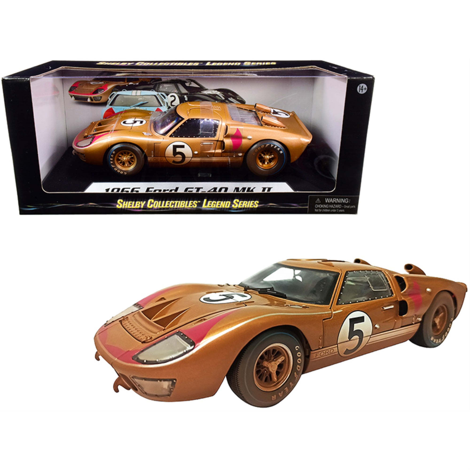 SC430 1966 Ford GT-40 MK II No.5 Gold After Race Dirty Version 1 by 18 Scale Diecast Model Car -  SHELBY COLLECTIBLES