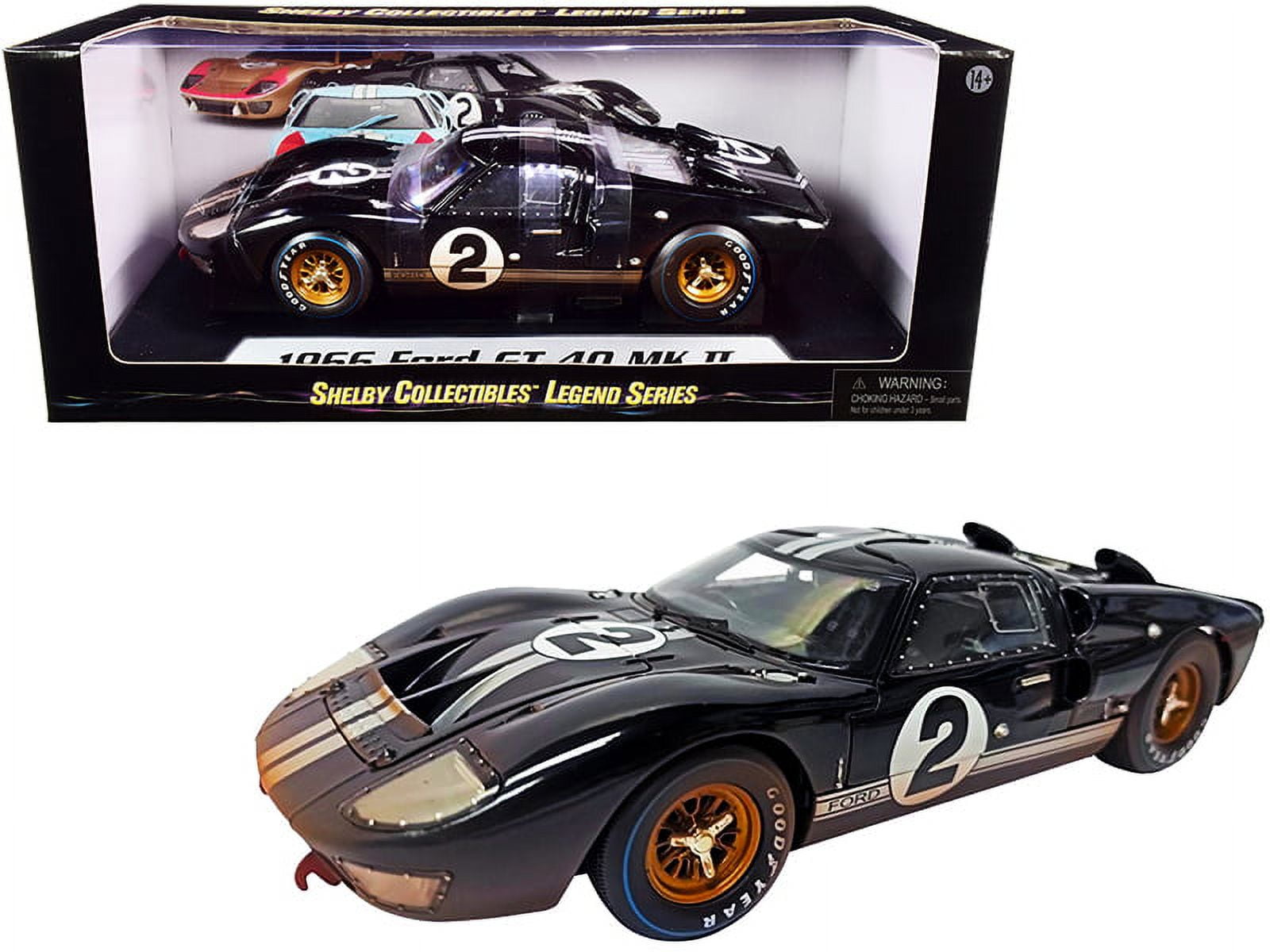 SC431 1966 Ford GT-40 MK II No.2 Black with Silver Stripes After Race Dirty Version 1 by 18 Scale Diecast Model Car -  SHELBY COLLECTIBLES
