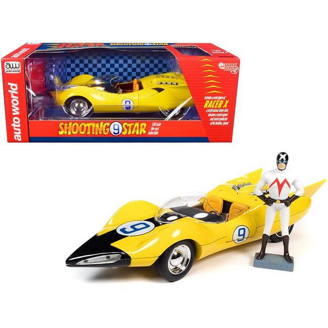 Picture of Autoworld AWSS125 Shooting Star No. 9 Yellow & Racer X Figurine Speed Racer Anime for Series 1-18 Diecast Model Car