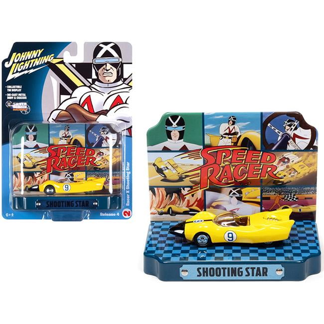 Picture of Johnny Lightning JLDR015-JLSP121 0.16 4 Diecast Model Car for Racer X Shooting Star No. 9 Yellow with Collectible Tin Display Speed Racer
