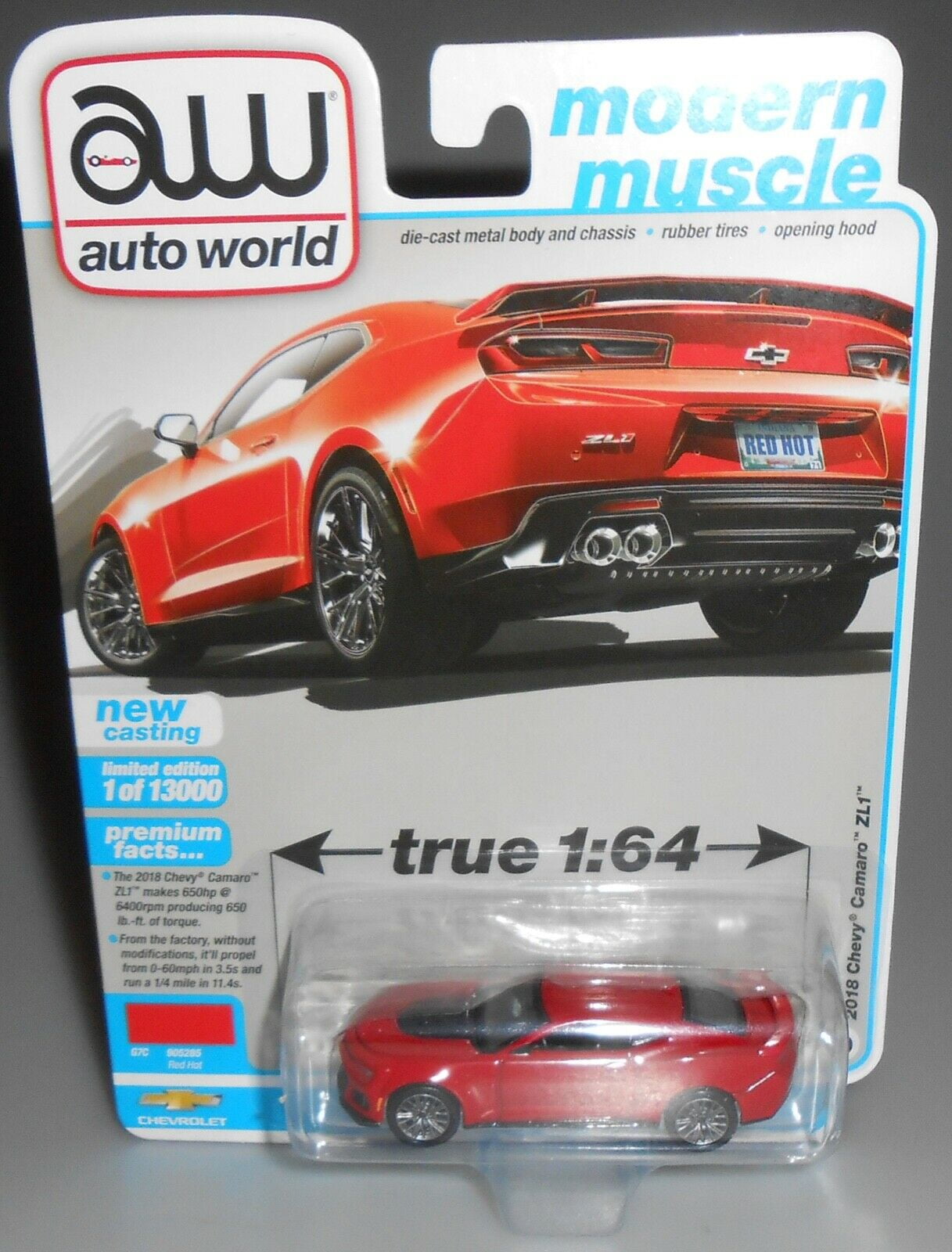Picture of Autoworld 64302-AWSP059B Series 0.16 4 Diecast Model Car for 2018 Chevrolet Camaro ZL1 Red Hot Modern Muscle Limited Edition To Worldwide - 13000 Pieces