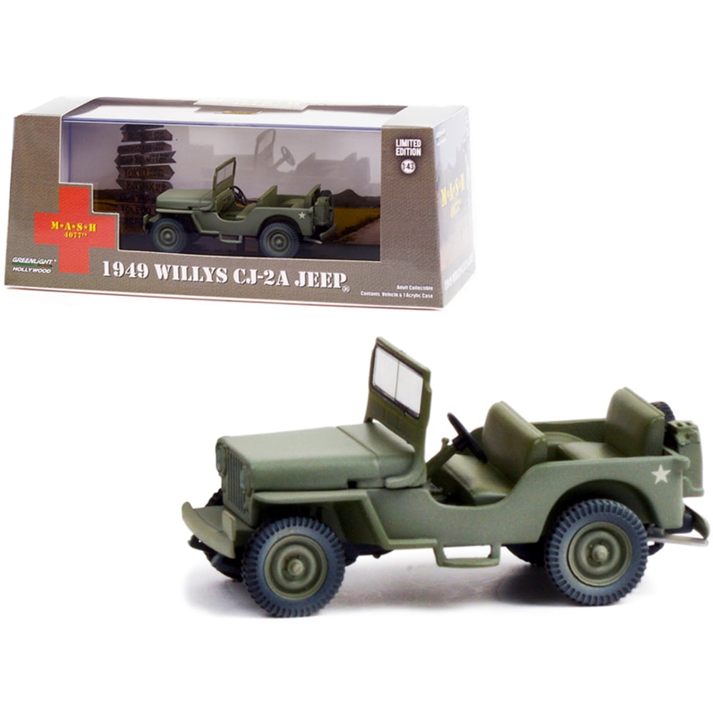 Picture of Greenlight 86592 Series 1-43 Diecast Model Car for 1949 Willys CJ-2A Jeep Army Green Mash 1972-1983 TV