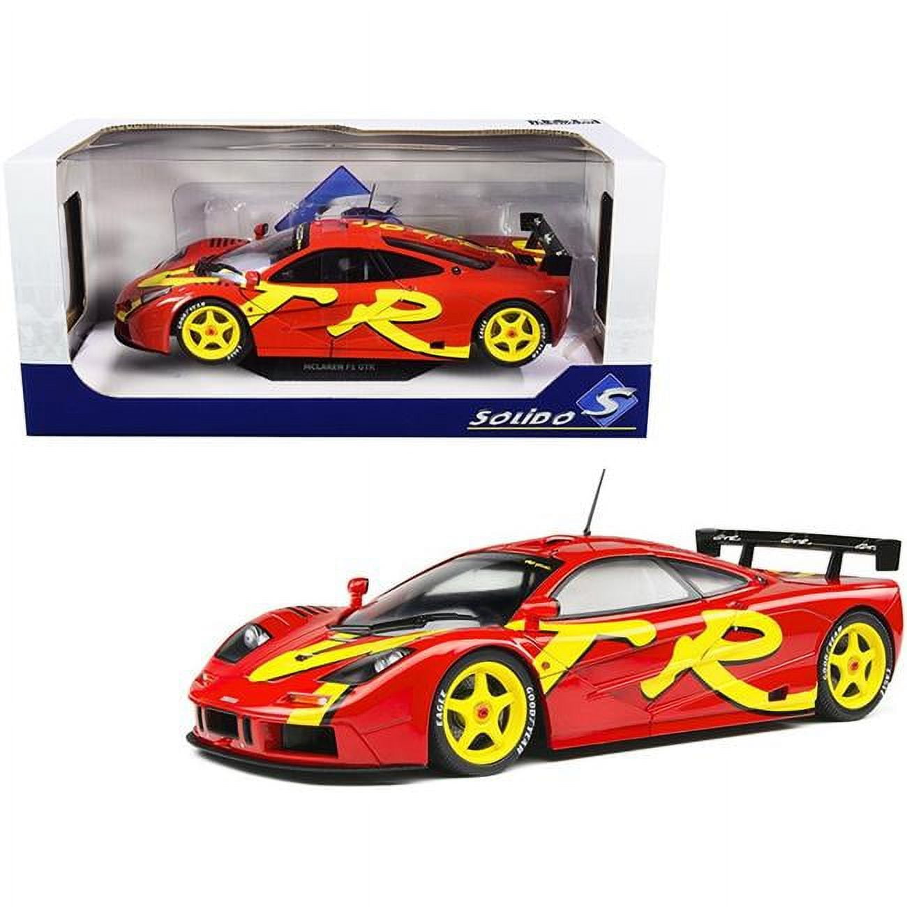 Picture of Solido S1804102 1-18 Diecast Model Car for 1996 McLaren F1 GTR Short Tail Launch Livery Red with Yellow Graphics