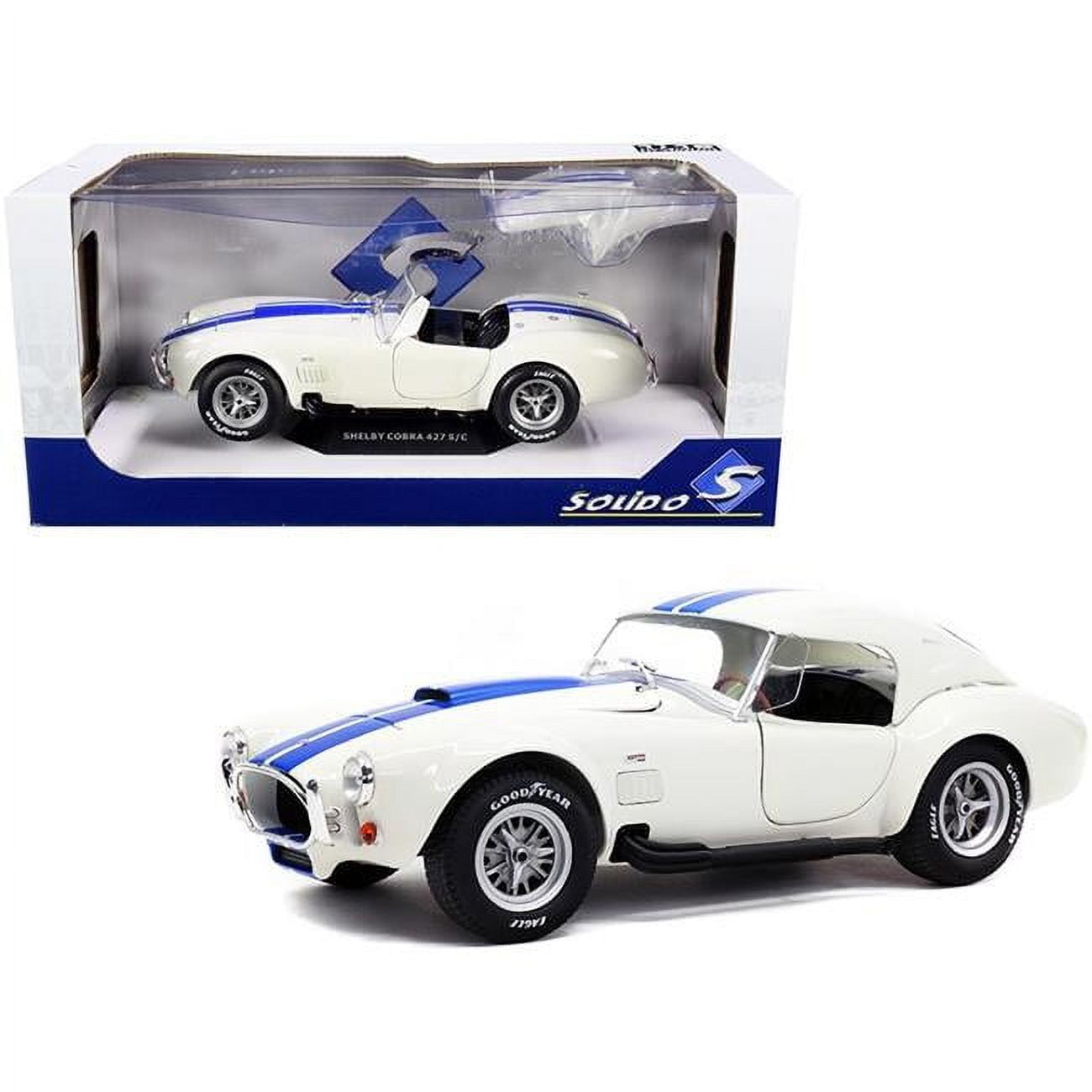 Picture of Solido S1804906 1-18 Diecast Model Car for Shelby Cobra 427 S-C Convertible Wimbledon White with Blue Stripes