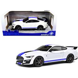 Picture of Solido S1805904 1-18 Diecast Model Car for 2020 Ford Mustang Shelby GT500 White with Blue Stripes