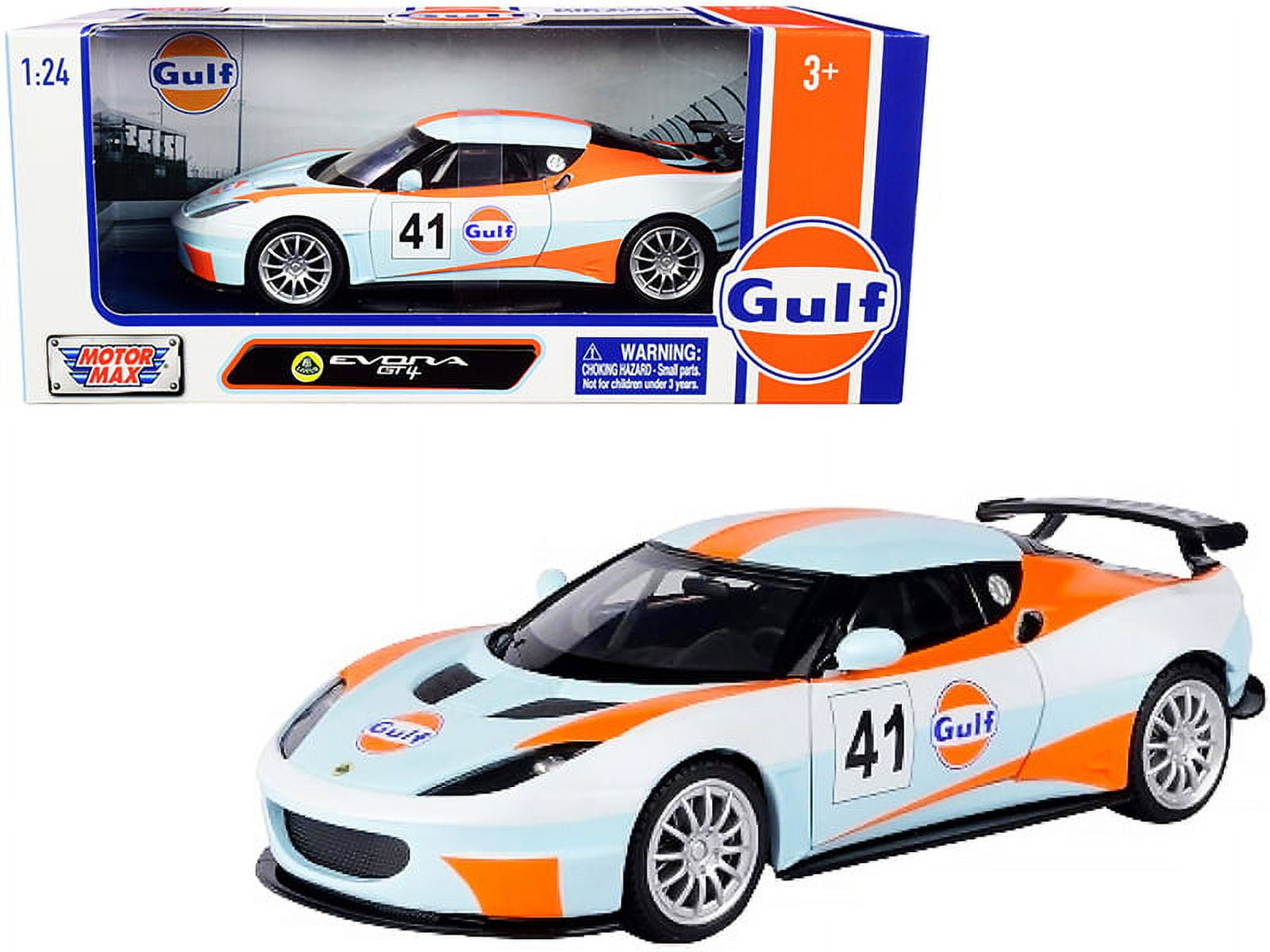 Picture of Motormax 79660 1-24 Diecast Model Car for Lotus Evora GT4 No. 41 Gulf Oil Light Blue with White & Orange Stripes