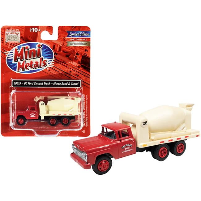30615 1-87 HO Scale Model for 1960 Ford Cement Mixer Truck Morse Sand & Gravel, Red & Cream -  Classic Metal Works