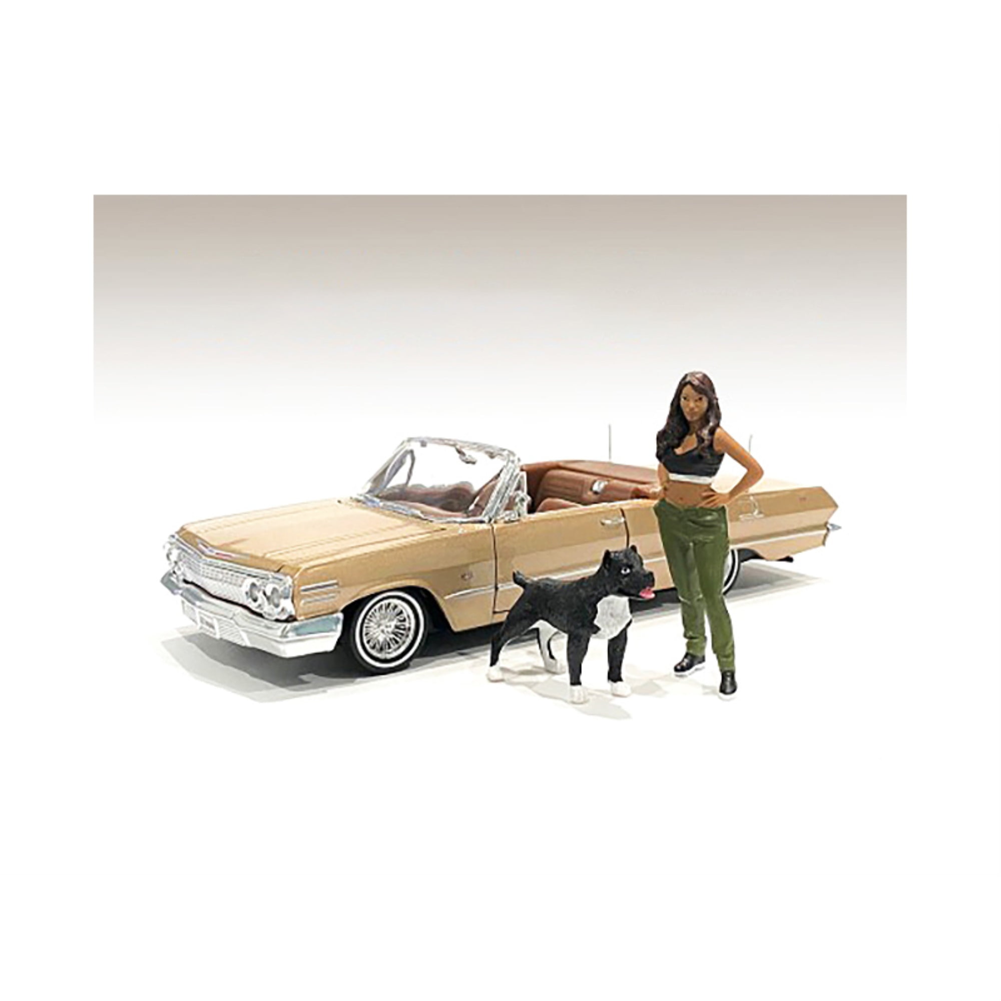 Picture of American Diorama 76276 3.75 in. Lowriderz Figurine IV & A Dog for 1 by 18 Scale Models&#44; Black & Green
