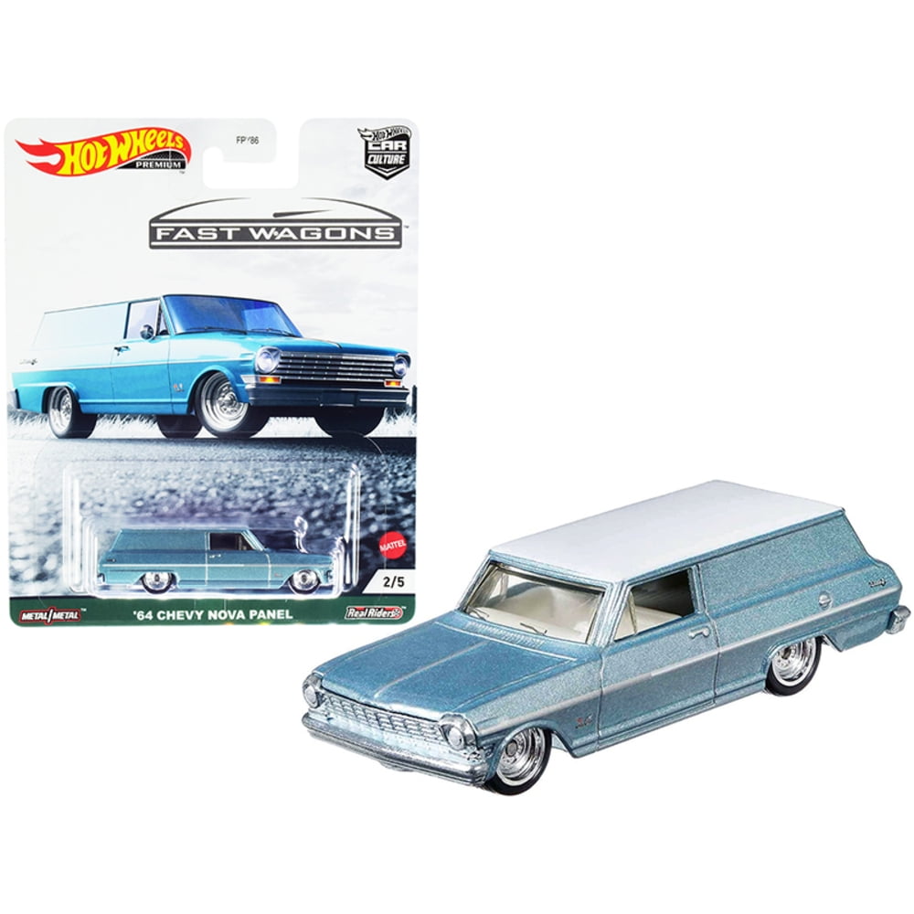 3.25 in. Panel Light Blue Metallic with White Top Fast Wagons Series Diecast Model Car for 1964 Chevrolet Nova