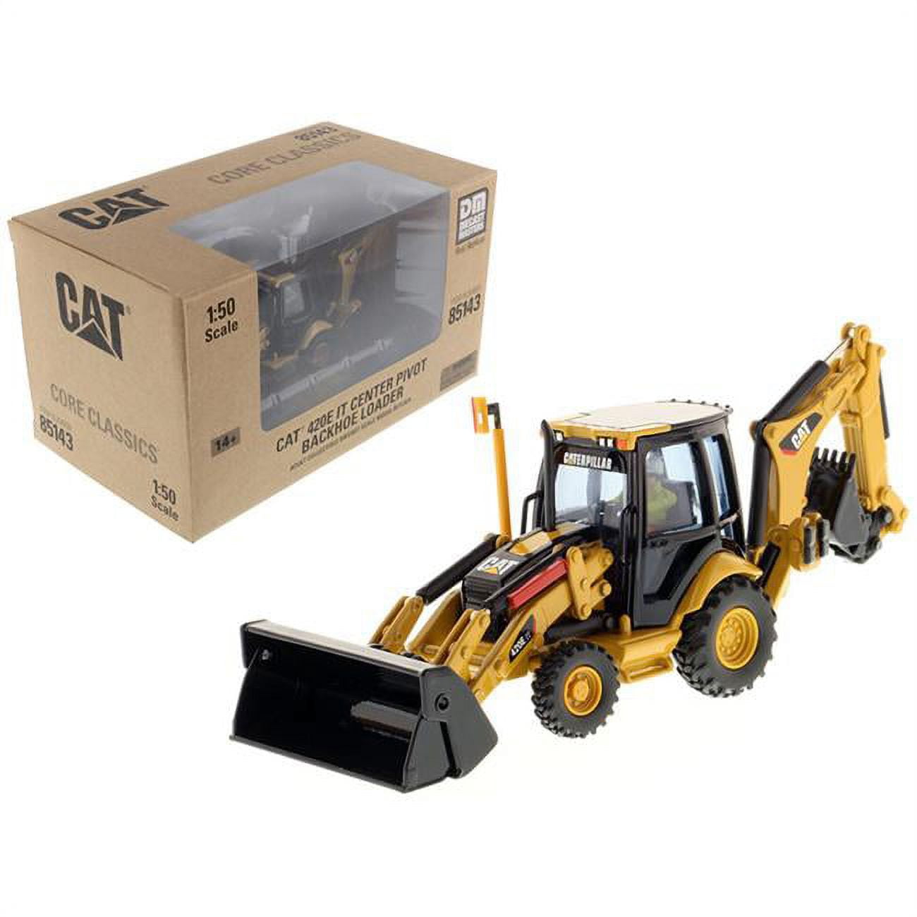 Center Pivot Backhoe Loader with Working Tools with Operator Core Classics Series 1 by 50 Diecast Model Car for CAT Caterpillar 420E