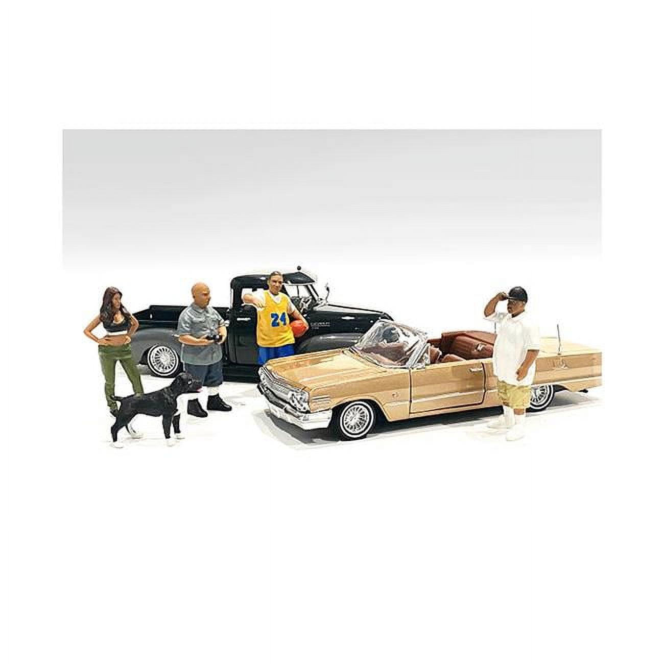 Picture of American Diorama 76273-76274-76275-76276 3.75-4 in. Lowriderz & A Dog Figurine Set for 1 by 18 Scale Models - 5 Piece