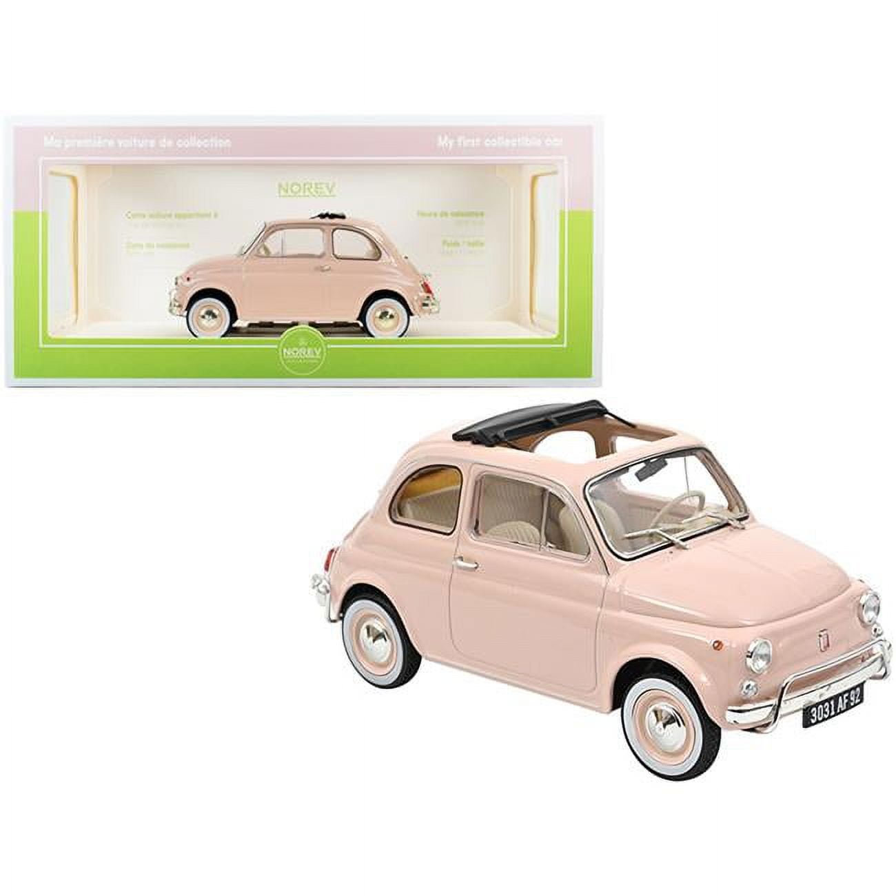 Picture of Norev 187774 1968 Fiat 500L Pink with Special BIRTH Packaging My First Collectible 1-18 Scale Diecast Model Car