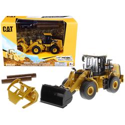 CAT Caterpillar 950M Wheel Loader with Bucket & Log Fork with Two Log Poles Play & Collect 1-64 Scale Diecast Model Car