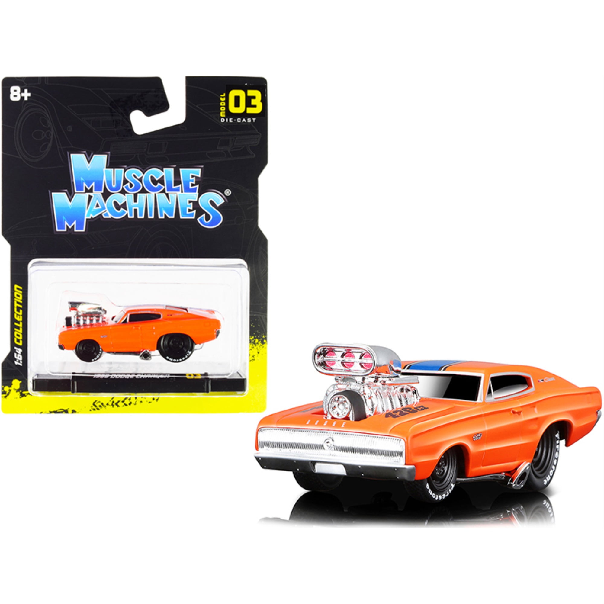 1966 Dodge Charger 426 C.I. Orange with Blue Stripe 1-64 Scale Diecast Model Car