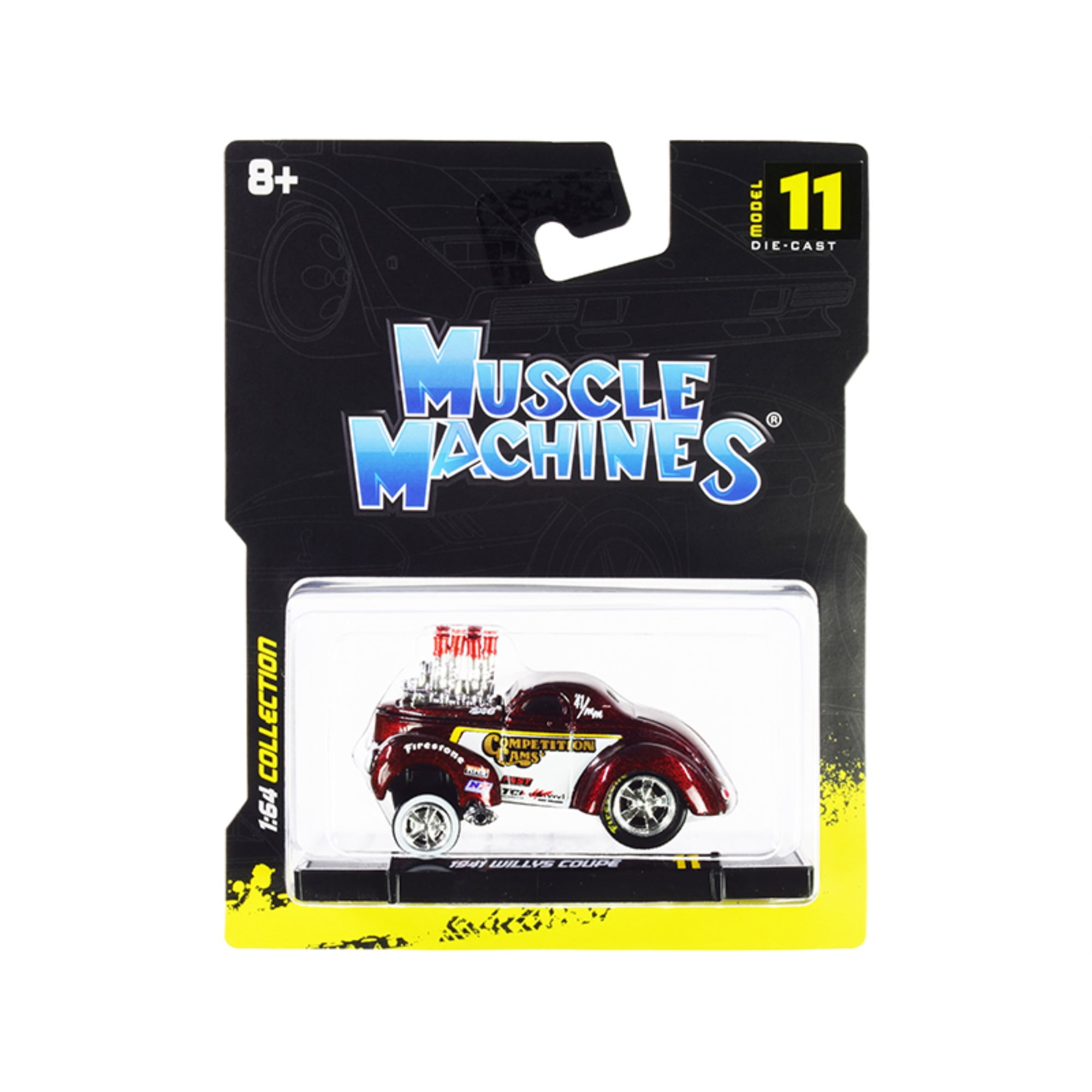 15549rd 1941 Willys Coupe Gasser Competition Cams Red Metallic & White 1-64 Scale Diecast Model Car