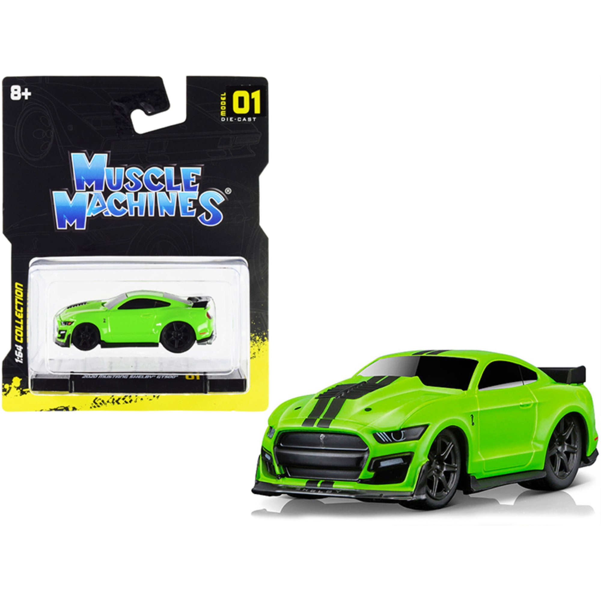 15550grn 2020 Ford Mustang Shelby GT500 Bright Green with Black Stripes 1-64 Scale Diecast Model Car -  Muscle Machines