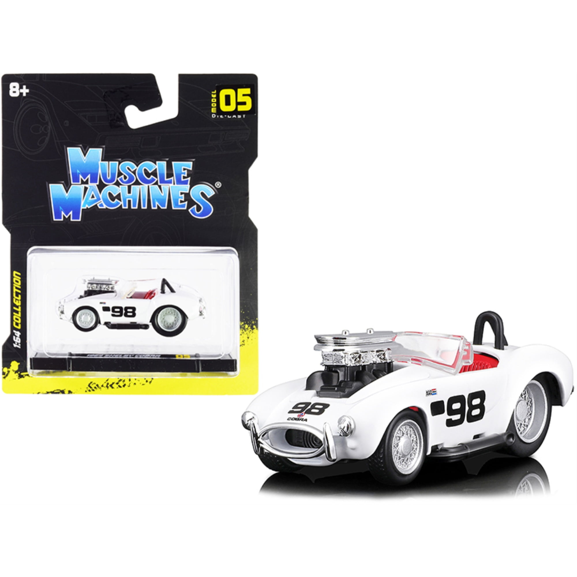 1964 Shelby Cobra No.98 White with Red Interior 1-64 Scale Diecast Model Car -  ThinkandPlay, TH3472202