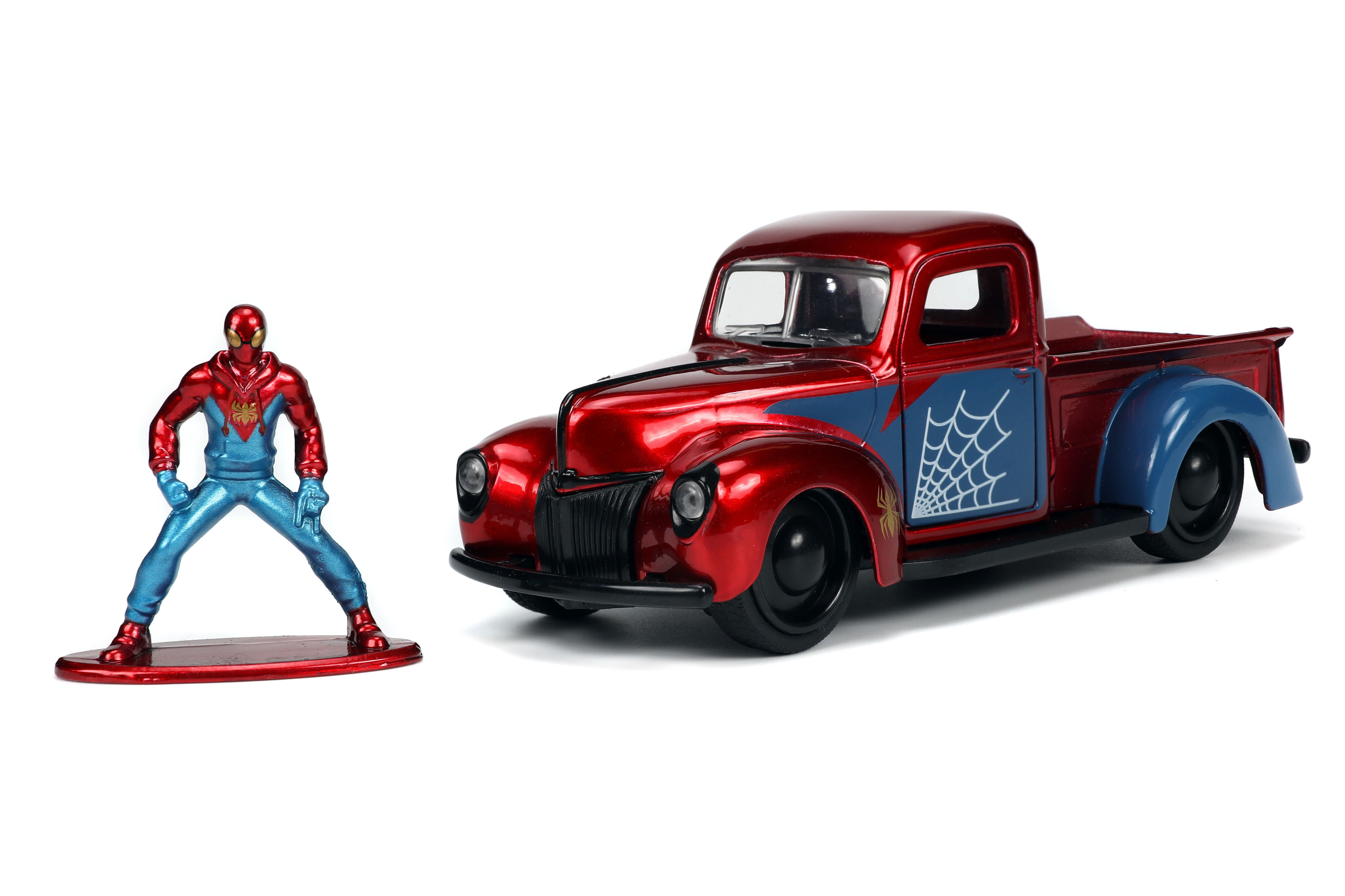 Jada  1941 Ford Pickup Truck Candy Red & Blue Proto-Suit Spider-Man Diecast Figurine Marvel Series Hollywood Rides Series 1-32 Scale Diecast Model Car -  Jada Toys, JA94663