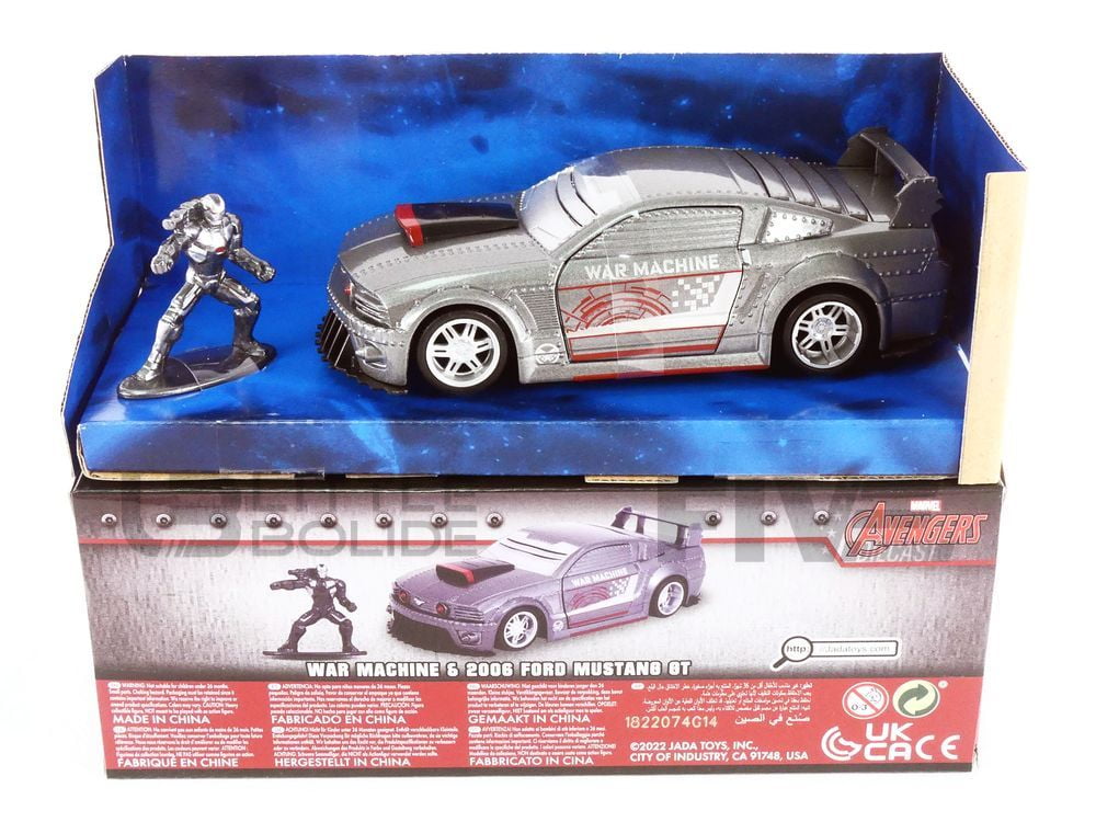 2006 Ford Mustang GT Gray Metallic & War Machine Diecast Figurine Avengers Marvel Series Hollywood Rides Series 1-32 Scale Diecast Model Car