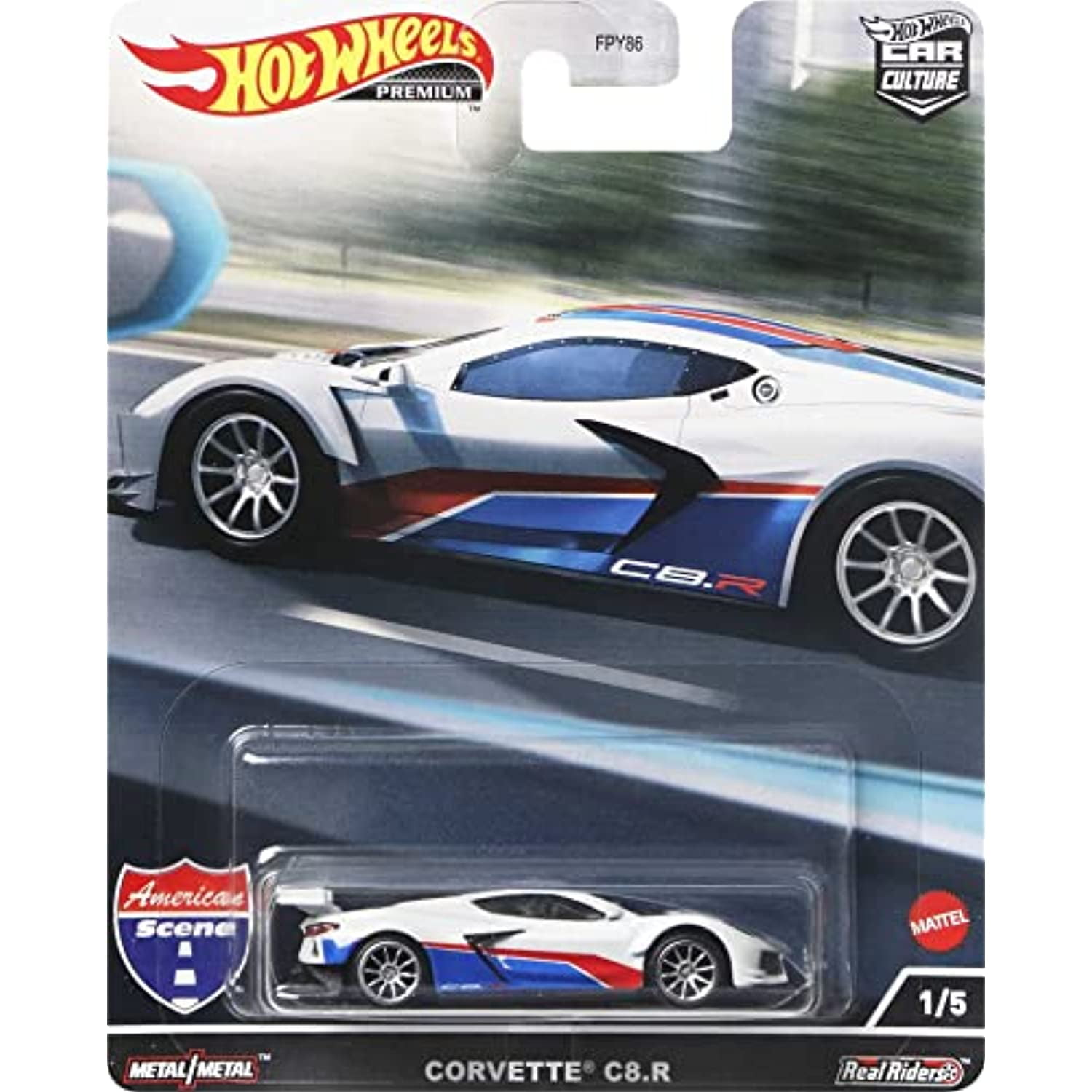 3 in. 1-18 Scale Chevrolet Corvette C8.R Pearl American Scene Car Culture Series Diecast Model Car with Stripes, White, Red & Blue -  Toyopia, TO3468914