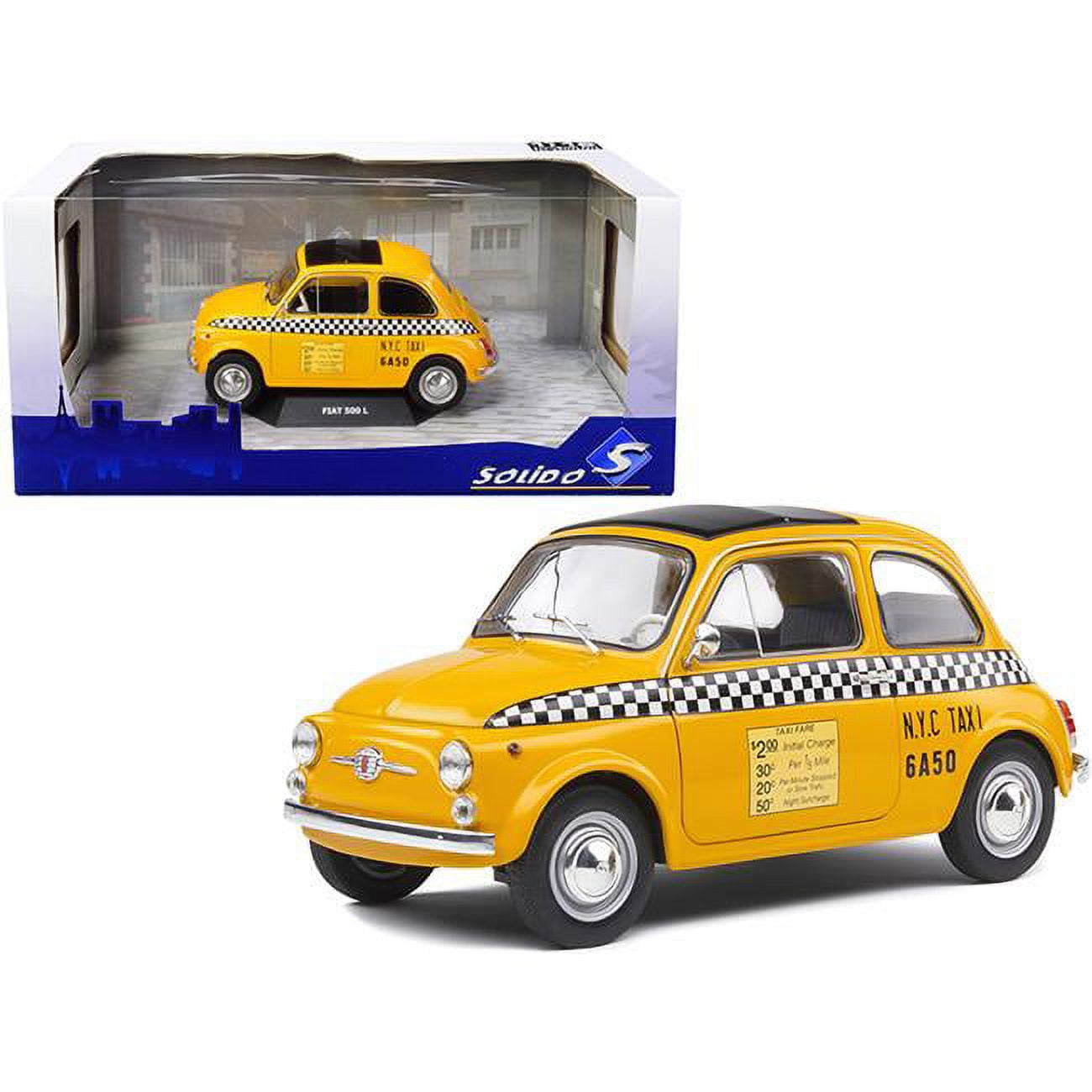 1-18 Scale 1965 Fiat 500 L NYC Taxi New York City Diecast Model Car, Yellow