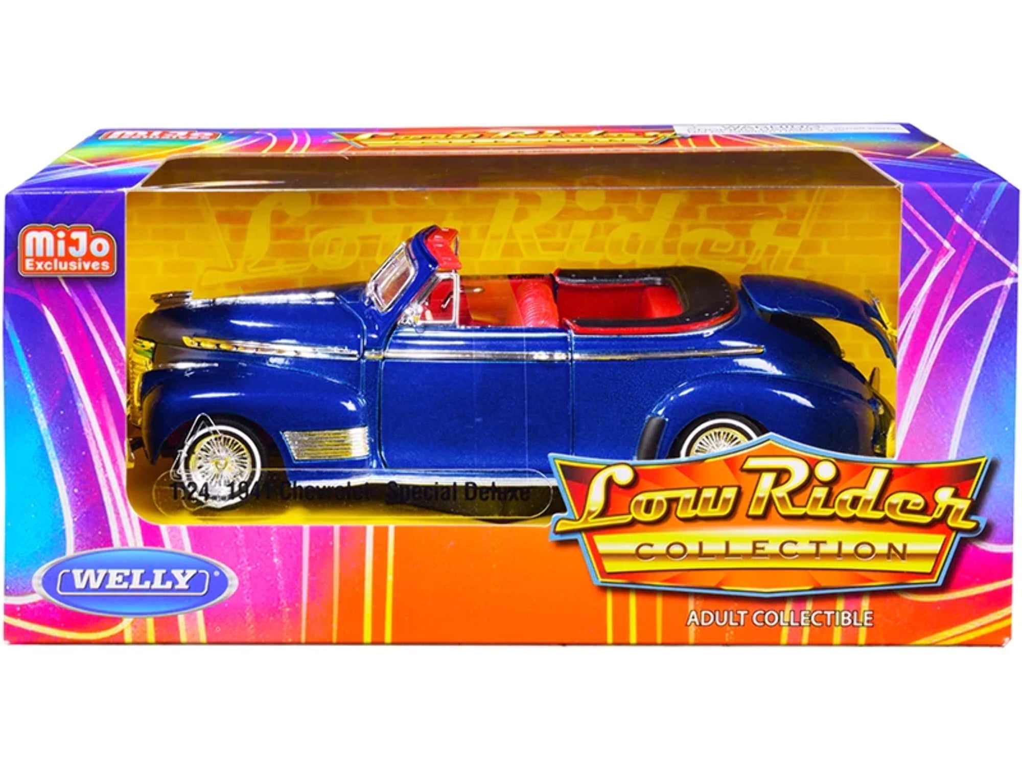 22411LRW-bl 1-24 Scale Special Deluxe Convertible Candy 1941 Chevrolet Diecast Model Car with Interior Low Rider Collection, Metallic Blue & Red -  WELLY