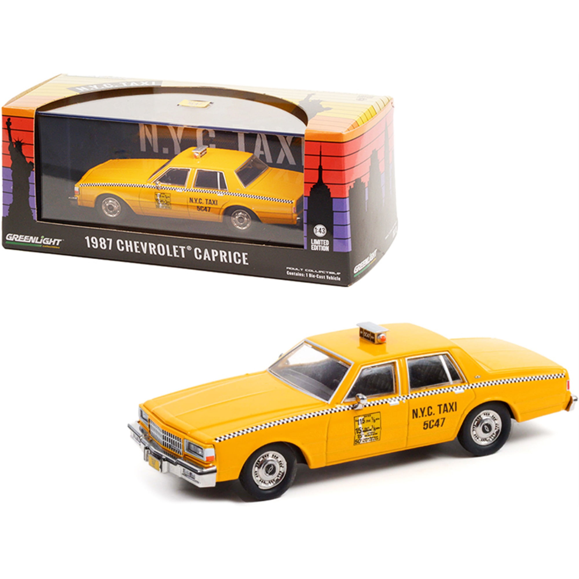 86611 1-43 Scale 1987 Chevrolet Caprice N.Y.C. Taxi Diecast Model Car, Yellow -  GreenLight