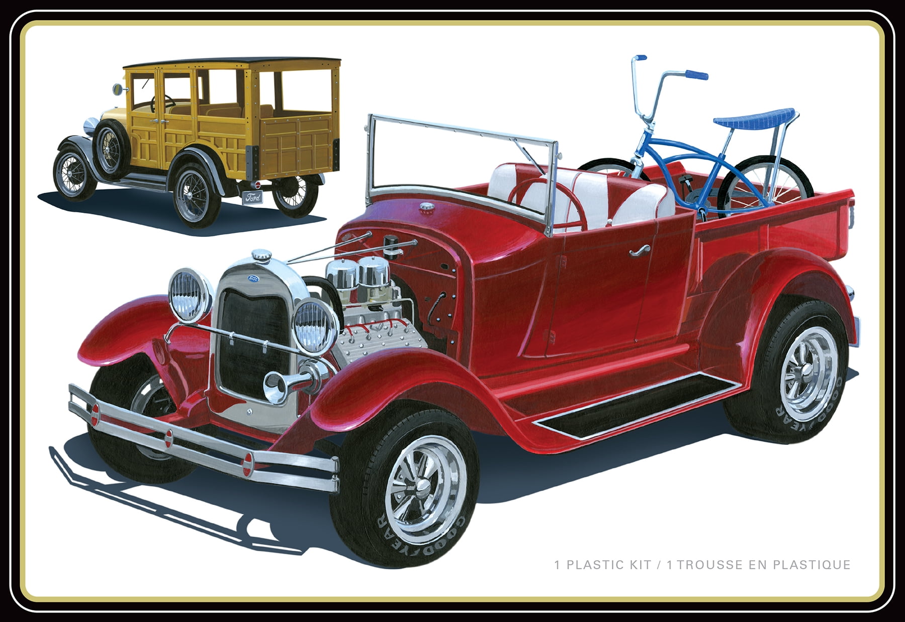 1269M 1-18 Scale Skill 2 Model Kit - 1929 Ford Woody Pickup 4-in-1 Kit - Car with Model Bike