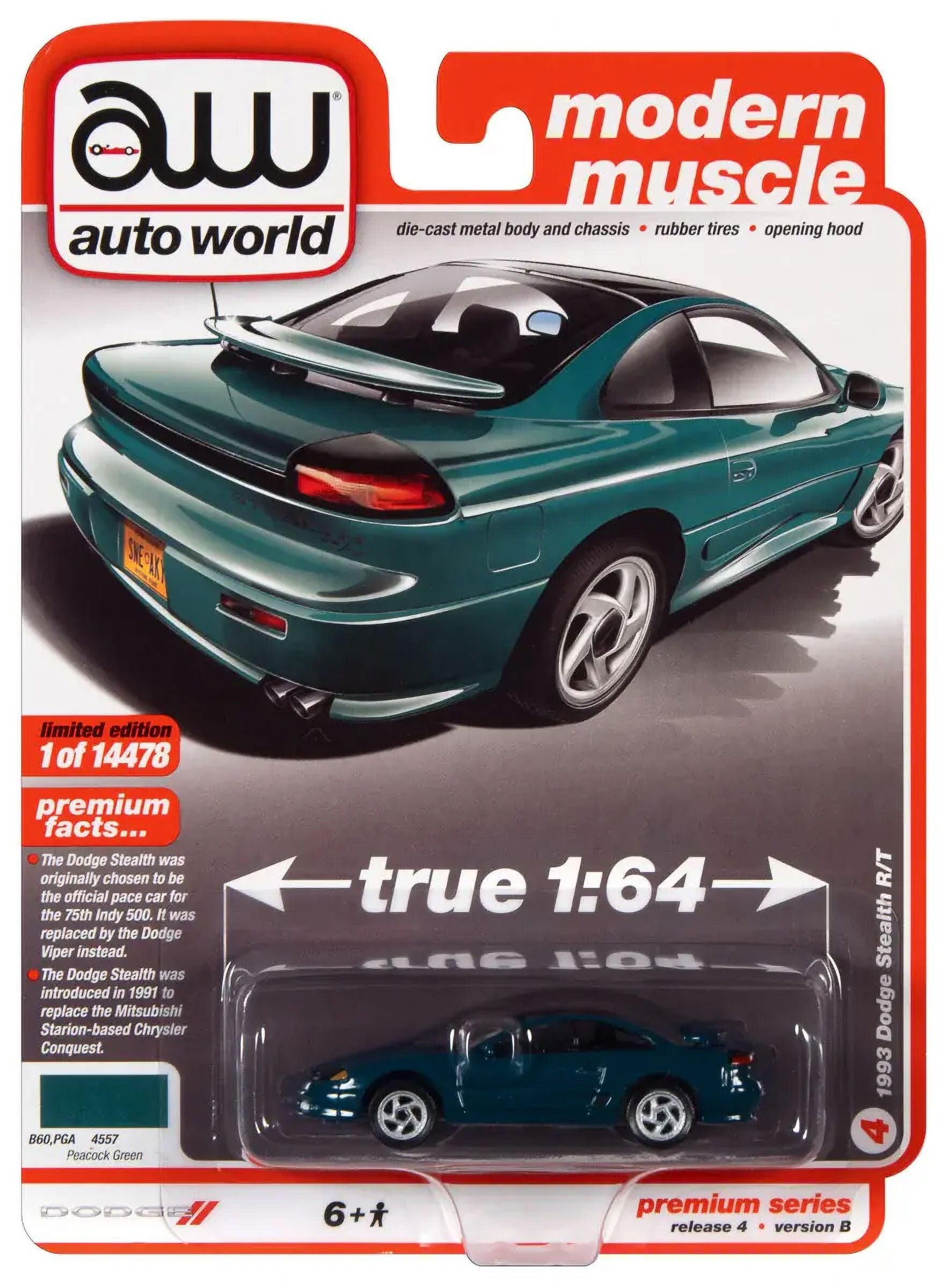 2.75 x 2 in. 1-64 Scale 1993 Dodge Stealth R-T Peacock Top Modern Muscle Limited Edition Worldwide Diecast Model Car, Green & Black - 14478 Piece
